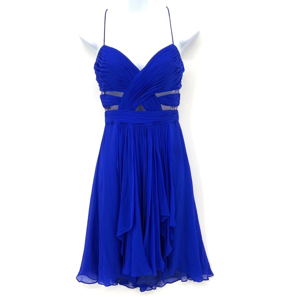 90s Y2K Cache Silk Dress Size 2 Mesh Cutout Flutter‎ Sweetheart Party Cocktail